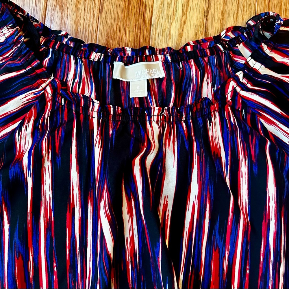 Michael Kors Red, Black, and Blue Striped Blouse - Picture 2 of 6